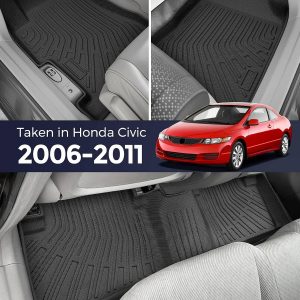 CreekT® All Weather Floor Mats for Honda Civic 2006-2011 (Not Fit Coupe) | for 4 Door 8th Gen, Custom Fit 5-Seat for Civic Sedan LX EX SI, Heavy Duty Rubber Accessories 2006 2007 2008 2009 2010 2011