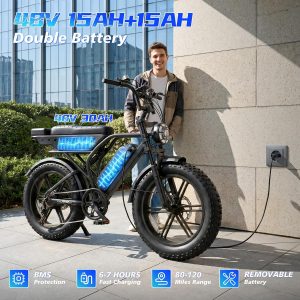 TST Electric Bike for Adults, 1500W Peak Motor 60 Miles Fat Tire Ebike with 48V 15Ah Removable Battery 20" Fat Tire Electric Bike, Dual Suspension，7 Speeds
