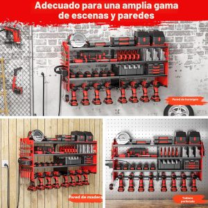 POKIPO Organizador Grande de Herramientas Eléctricas de Pared con Estación de Carga, Estante de Almacenamiento de Herramientas de Metal de 4 Capas de Alta Resistencia Soporta 272kg, Estante Utilitario