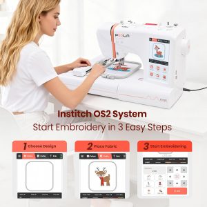 Poolin EOC05 Embroidery Machine for Beginners, 4" x 9.25" Embroidery Area | 7" Touchscreen, WiFi and USB Design Transfer, 2 Embroidery Hoops and Starter Kit Included