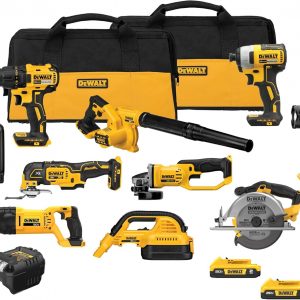 DEWALT - Kit combinado de herramientas eléctricas de 20 V MAX, 10 herramientas inalámbricas, juego de herramientas eléctricas, 2 baterías, cargador y 2 bolsas incluidas, kit combinado sin escobillas