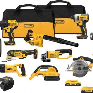DEWALT - Kit combinado de herramientas eléctricas de 20 V MAX, 10 herramientas inalámbricas, juego de herramientas eléctricas, 2 baterías, cargador y 2 bolsas incluidas, kit combinado sin escobillas