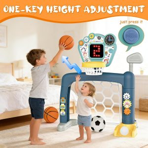2026 Updated 4 in 1 Adjustable Basketball Hoop Soccer Goal for Toddlers 1-3,Kids Sports Toys with Golf Toy, LED Scoreboard, Music & Educational Games,Indoor & Outdoor Baby Activity Center