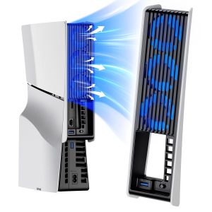 KIWIHOME Cooling Fan for PS5 Slim, Larger 3-Fan with Auto Speed USB3.0 | For 2023 PS5 Slim Disc/Digital Models with One Horizontal Line on Side Panel. Not for PS5 2020 or Pro 2024, White/Black