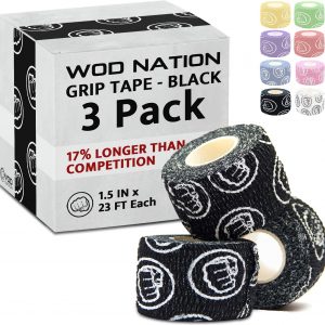 WOD Nation Flexible Hook-Grip Athletic Tape – Easy-Tear, Sweat-Proof Thumb & Finger Strips for Weightlifting