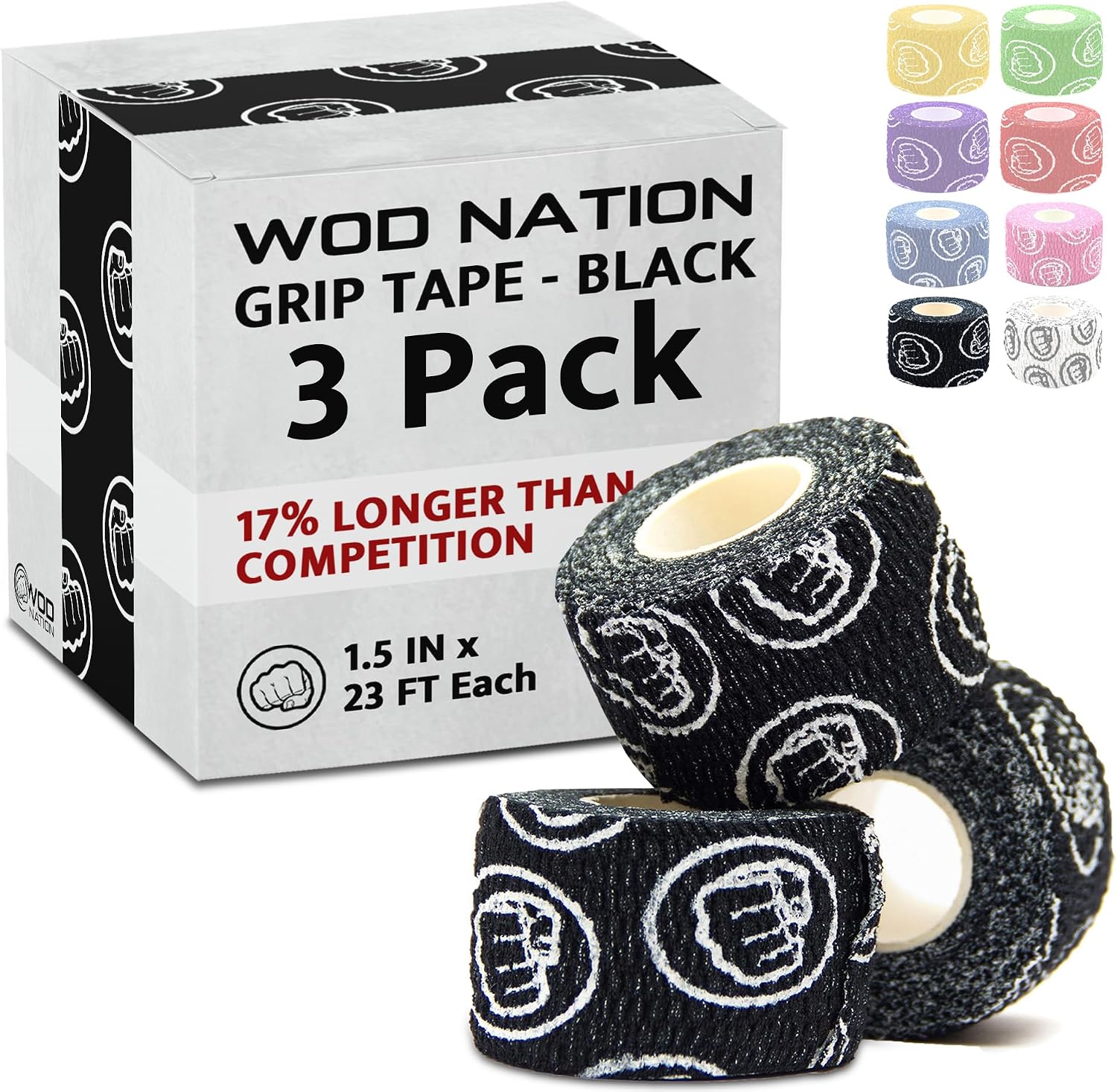WOD Nation Flexible Hook-Grip Athletic Tape – Easy-Tear, Sweat-Proof Thumb & Finger Strips for Weightlifting