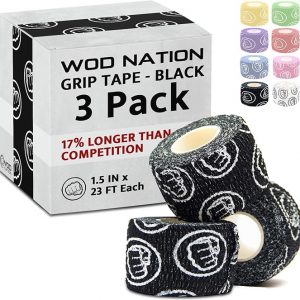 WOD Nation Flexible Hook-Grip Athletic Tape – Easy-Tear, Sweat-Proof Thumb & Finger Strips for Weightlifting