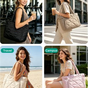 Bolso de hombro acolchado grande para mujer BAGSMART, bolso tipo puff con cremallera, con compartimentos para viajes, trabajo, gimnasio