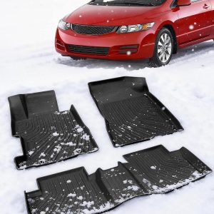 CreekT® All Weather Floor Mats for Honda Civic 2006-2011 (Not Fit Coupe) | for 4 Door 8th Gen, Custom Fit 5-Seat for Civic Sedan LX EX SI, Heavy Duty Rubber Accessories 2006 2007 2008 2009 2010 2011