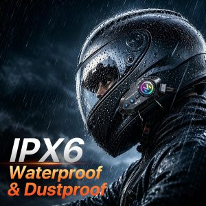 Auriculares Bluetooth para motocicleta, Bluetooth 5.3 con cancelación de ruido con sonido HD, radio FM y 13 horas de tiempo de reproducción, auriculares impermeables IPX6 para la mayoría de