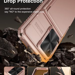 Vihibii for Samsung Galaxy S25 Case with Card Holder (4 Cards), [RFID Blocking] & Slide Camera Cover, Military Grade Drop Protection, Rugged Wallet Case for Samsung Galaxy S25 6.2" 5g 2025, Rose Gold