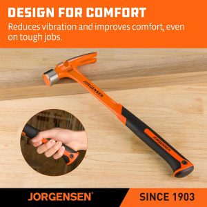 Jorgensen Martillo de 22 onzas, martillo de garra recta con soporte magnético para uñas, martillo de garra con cara fresada, extractor de uñas lateral, agarre absorbente de golpes, martillo forjado de una pieza resistente