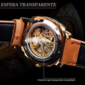 FORSINING Relojes para Hombre, Reloj Mecánico Retro Cuadrado Automático Tallado, Reloj de Pulsera Esqueleto de Cuero Vintage con Correa de Cuero