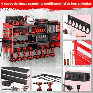 POKIPO Organizador Grande de Herramientas Eléctricas de Pared con Estación de Carga, Estante de Almacenamiento de Herramientas de Metal de 4 Capas de Alta Resistencia Soporta 272kg, Estante Utilitario