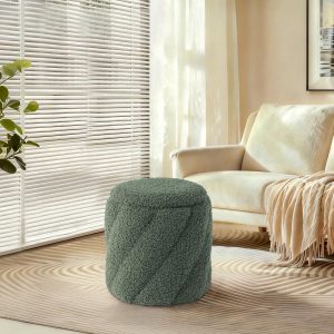 Get Set Style Otomana redonda con asiento acolchado suave, taburete de almacenamiento para maquillaje, reposapiés tapizado, taburete otomano para sala de estar, dormitorio