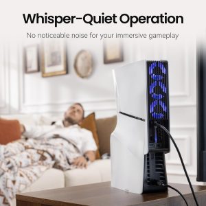 KIWIHOME Cooling Fan for PS5 Slim, Larger 3-Fan with Auto Speed USB3.0 | For 2023 PS5 Slim Disc/Digital Models with One Horizontal Line on Side Panel. Not for PS5 2020 or Pro 2024, White/Black