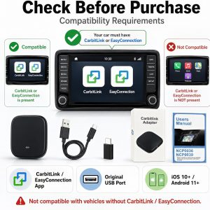 NCP0039 HansPilot CarKit CarBitLink x Baic Jetour Geely Chery Jac Gac Dongfeng Forthing Aeolus Kaiyi Hongqi Changan, Wired Carbitlink Phonelink Easy Connect to Wireless CarPlay Android Auto Adapter