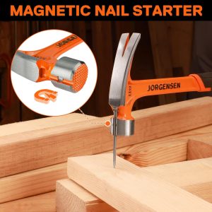 Jorgensen Martillo de 22 onzas, martillo de garra recta con soporte magnético para uñas, martillo de garra con cara fresada, extractor de uñas lateral, agarre absorbente de golpes, martillo forjado de una pieza resistente