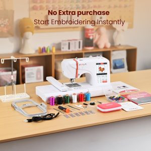 Poolin EOC05 Embroidery Machine for Beginners, 4" x 9.25" Embroidery Area | 7" Touchscreen, WiFi and USB Design Transfer, 2 Embroidery Hoops and Starter Kit Included