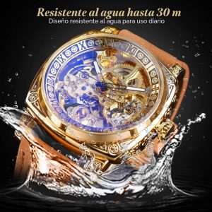 FORSINING Relojes para Hombre, Reloj Mecánico Retro Cuadrado Automático Tallado, Reloj de Pulsera Esqueleto de Cuero Vintage con Correa de Cuero