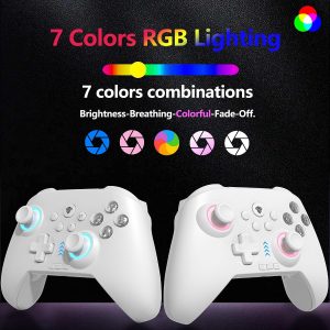 YUYIU RGB 2.4G Wireless PC/Switch Controller with Turbo/Programming Keys/Hall Joysticks/Hall Triggers/Vibrations, Gamepad Work for Windows PC, Android, Switch, Steam, Android TV/Mobile, iOS, MAC &Tesla (White)