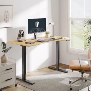 FLEXISPOT E6 MAX - Escritorio de pie de bambú de 55 x 28 pulgadas, con motor dual de 3 etapas, capacidad de peso de 330 libras, escritorio de altura ajustable con gestión de cables y ruedas (escritorio curvado de bambú sólido + marco negro)