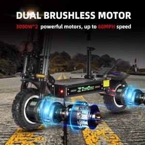 Adult Electric Scooter 55MPH Fast 6000W Dual Motors 60 Miles Long Range Off Road All Terrain Oil Hydraulic Brake Dual Suspension Sports ZonDoo ZO03 Scooter Electric for Heavy Duty Adults