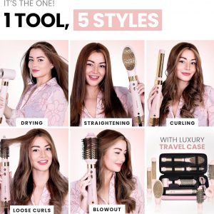 ELLA BELLA® 6 in 1 Professional Hot Air Styler • Powerful Hair Dryer & Straightener Set • Styling Without Heat Damage • Fast Drying Curling Volumizing Straightening • Includes Protective Travel Case
