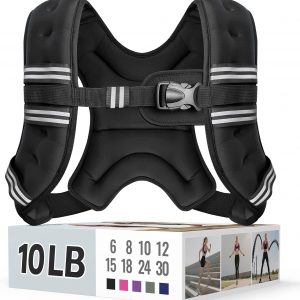 Zeerun Chaleco con peso, 6 libras, 8 libras, 10 libras, 12 libras, 15 libras, 18 libras, 20 libras, 24 libras, 30 libras, para hombres y mujeres, hebilla ajustable a rayas reflectantes, cómodo y duradero, chaleco para caminar, correr, entrenamiento de fuerza