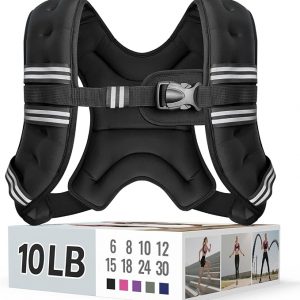 Zeerun Chaleco con peso, 6 libras, 8 libras, 10 libras, 12 libras, 15 libras, 18 libras, 20 libras, 24 libras, 30 libras, para hombres y mujeres, hebilla ajustable a rayas reflectantes, cómodo y duradero, chaleco para caminar, correr, entrenamiento de fuerza