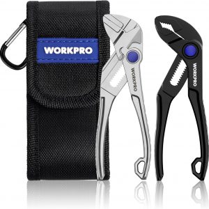 WORKPRO 2-Piece Mini Pliers Set, 4-Inch Water Pump Pliers & Pliers Wrench | Alloy Steel, Anti-Rust Coating, Quick Adjustment, Mini Groove Joint Plier & Smooth Jaw Plier, Pocket Size, Every-Day Carry