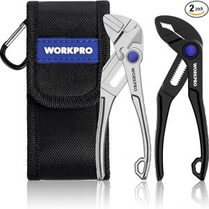 WORKPRO 2-Piece Mini Pliers Set, 4-Inch Water Pump Pliers & Pliers Wrench | Alloy Steel, Anti-Rust Coating, Quick Adjustment, Mini Groove Joint Plier & Smooth Jaw Plier, Pocket Size, Every-Day Carry