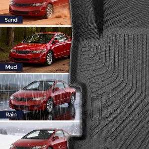 CreekT® All Weather Floor Mats for Honda Civic 2006-2011 (Not Fit Coupe) | for 4 Door 8th Gen, Custom Fit 5-Seat for Civic Sedan LX EX SI, Heavy Duty Rubber Accessories 2006 2007 2008 2009 2010 2011