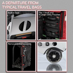 ZUCA Pro Carry On Luggage with Wheels - Black Bag and Black Frame, with 5 Packing Pouches, Travel Cover, and Built-In Seat