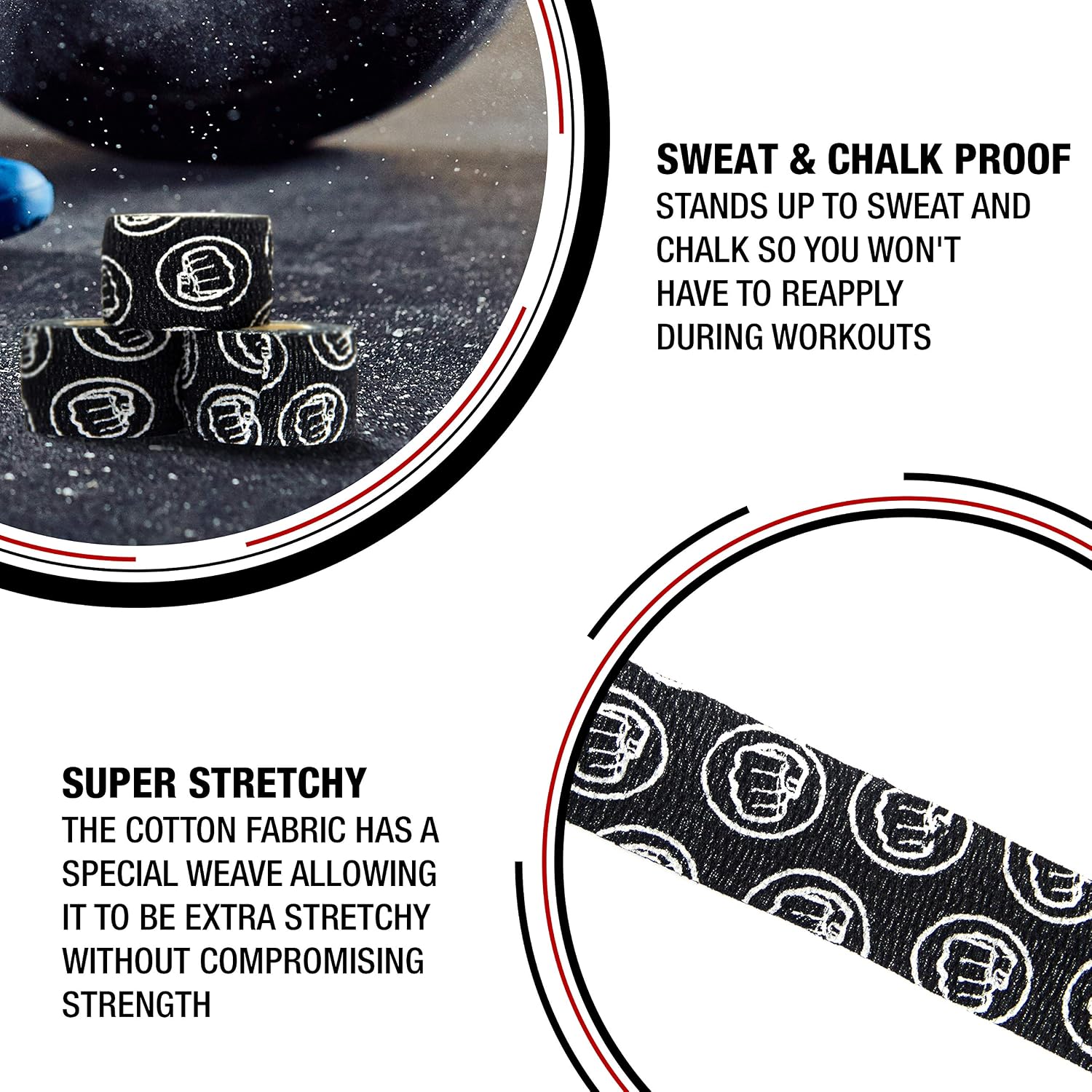 WOD Nation Flexible Hook-Grip Athletic Tape – Easy-Tear, Sweat-Proof Thumb & Finger Strips for Weightlifting