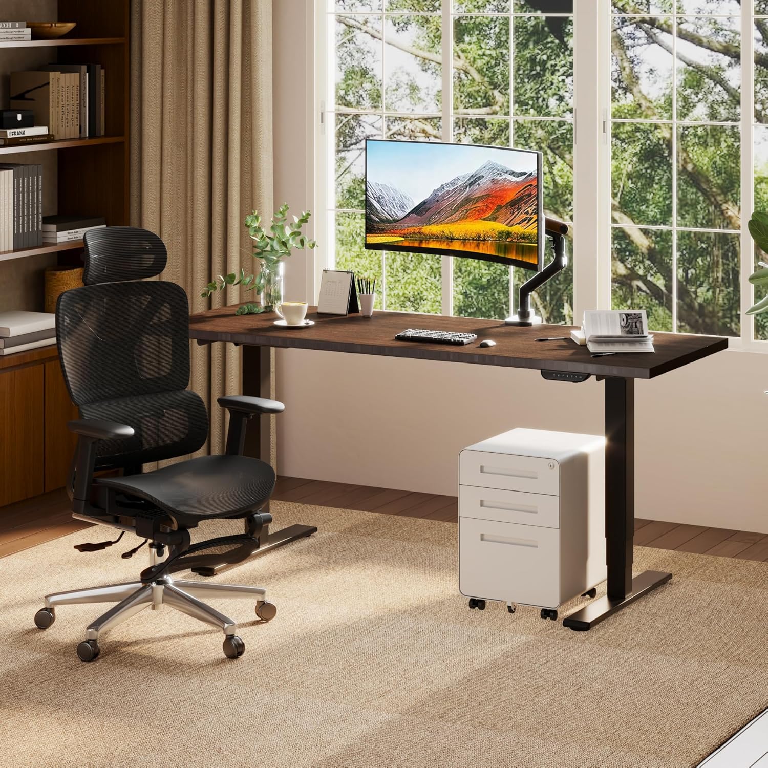 FLEXISPOT E6 MAX - Escritorio de pie de bambú de 55 x 28 pulgadas, con motor dual de 3 etapas, capacidad de peso de 330 libras, escritorio de altura ajustable con gestión de cables y ruedas