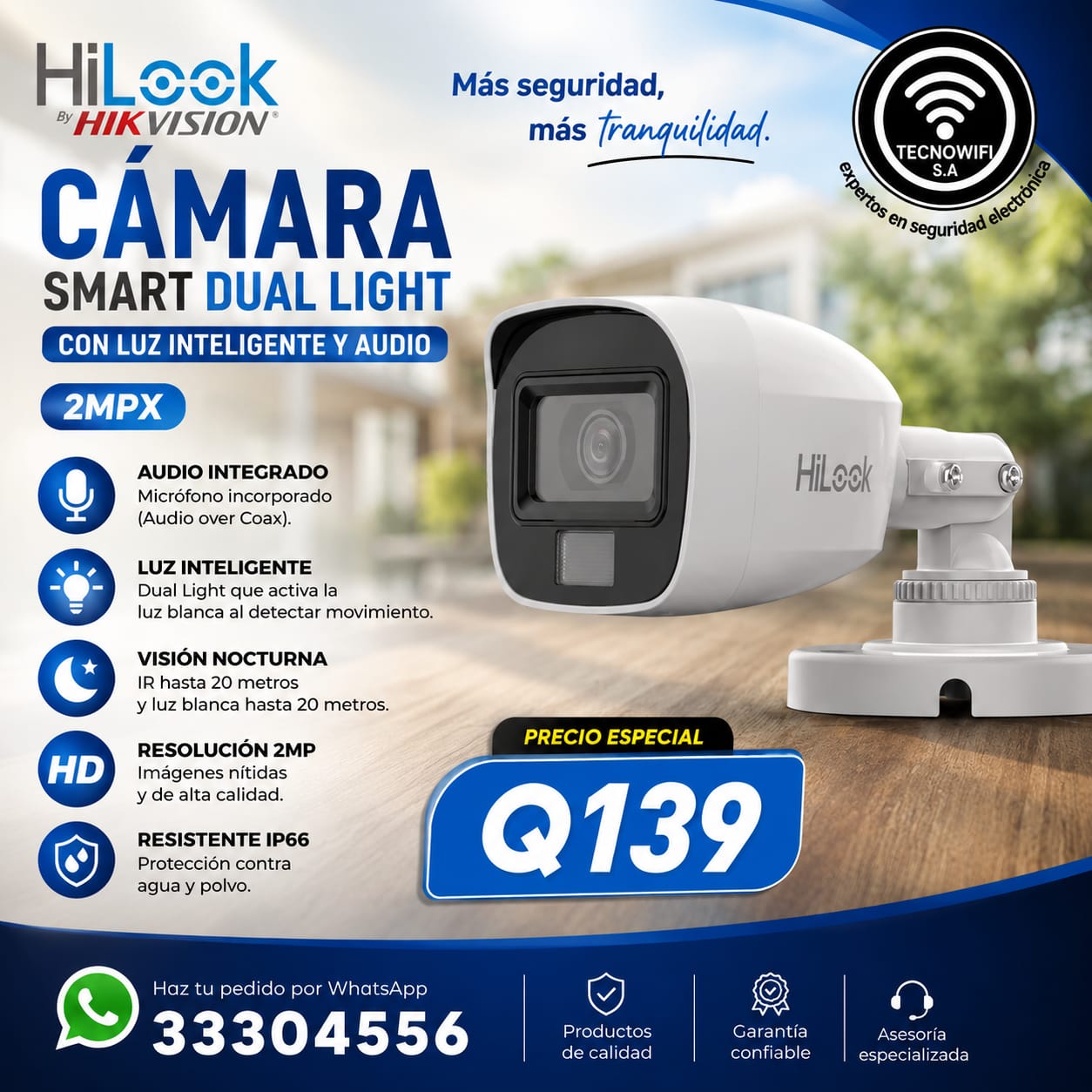 Cámara 2Mpx audio incorporado. marca HiLook