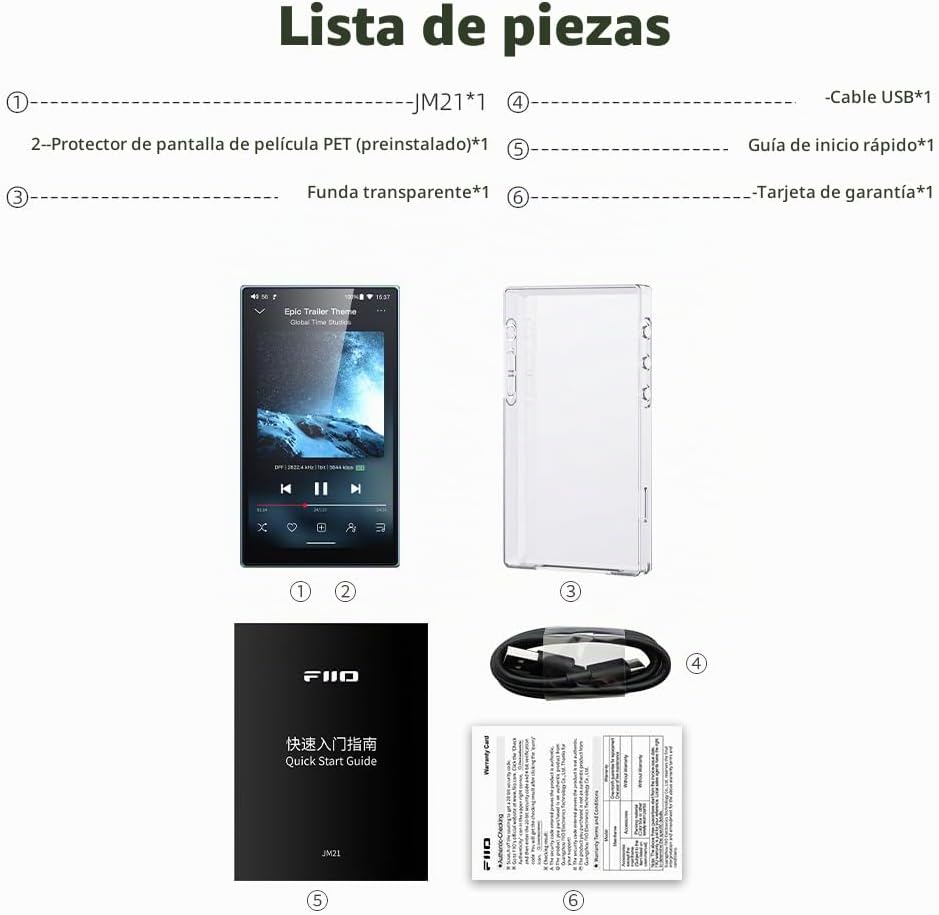 JadeAudio/FiiO JM21 Reproductor de música Hi-Res Android 13 MP3 con Snapdragon 680, Bluetooth WiFi USB DAC tiempo de reproducción de 12.5H (Negro)