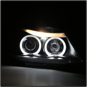 ACANII - For [Halogen Model] 2006-2008 BMW E90 3-Series Sedan LED Halo Black Projector Headlights Headlamps Assembly