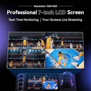 Tenveo Paquete de cámara y controlador PTZ - Cámara PTZ 4K NDI (2 piezas) 20X Zoom AI Tracking HDMI/USB3.0/LAN (PoE) y kit de controlador de joystick NDI de pantalla cuádruple de 7 pulgadas para