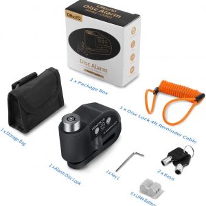 Alarm Disc Lock Motorcycle Disc Brake Lock Anti-Theft Waterproof 110 dB 7mm Pin 5ft Reminder Cable for Motorcycles Bike Scooter Carry Pouch (Black) | Anti-Theft Waterproof 110 dB 7mm Pin 5ft Reminder Cable for Motorcycles Bike Scooter Carry Pouch (Black)