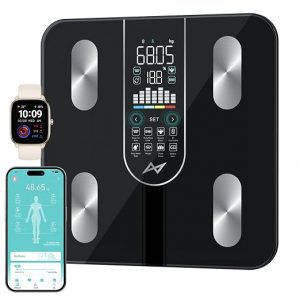 Smart Scale for Body Weight and Fat Percentage,High Accuracy Bluetooth Digital Bathroom Scale with Large VA Display, Body Composition Analyzer,Heart Rate Monitor,Body Fat Scale Syncs with App,500 lb