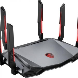 MSI Radix AXE6600 WiFi 6E Tri-Band Gaming Router, AI QoS, RGB, 1.8GHz Quad-Core Processor, MU-MIMO, Tri Band Gigabit Wireless, 8-Stream, High Speed Long Range Gaming Router