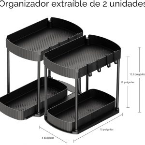 Ukeetap Organizadores de almacenamiento extraíbles multiusos, organizadores debajo del fregadero/gabinete y almacenamiento para baño y cocina, negro, 12.8 pulgadas, 2 paquetes | Organizadores de gabinetes multiusos y almacenamiento para baño y cocina