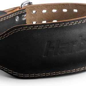 Harbinger Cinturón de levantamiento de pesas contorneado de cuero acolchado – 4 o 6 pulgadas de ancho – Forro interior de gamuza y amortiguación de espuma – Hebilla de rodillo de acero de doble punta