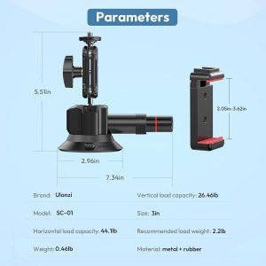 Ulanzi SC-01 Heavy-Duty Suction Cup Mount for Camera/Phone/Accessory (3"), Pump-actived Vacuum Suction Cup Mount, Magic Arm Phone Holder Action Cam Adapter Car Boats Windshield Window Mount