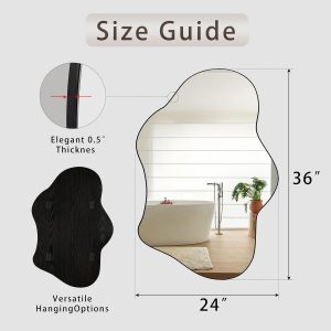 Irregular Wall Mirror, 24"x36" Wavy Cloud Bathroom Vanity Mirrors | Unique Asymmetrical Abstract Mirror with Tempered Glass for Bedroom, Living Room, Entryway, Hallway, Cloakroom