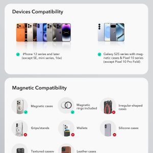 ESR for MagSafe Phone Grip for iPhone 17-12, 2-Way Magsafe Ring Holder | Magnetic Phone Grip, Magnetic Phone Grip for Samsung S26/Google Pixel 10, All Smartphones(2 Metal Rings Included)