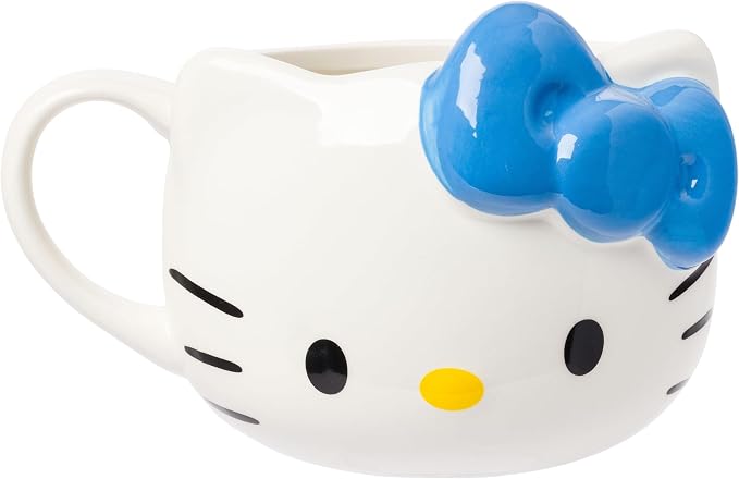 Silver Buffalo Sanrio Hello Kitty Blue Bow, 3D Sculpted Mug, 20oz | Ceramic, 0.59 Liters