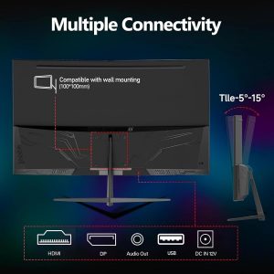 Gawfolk Curved 32 inch Gaming Monitor 240Hz PC Screen Full HD 1080P, Frameless 1800R Curved Computer Screen,FreeSync,178° Viewing Angle,Display Port、HDMI 2.0,Wall Mount Compatible 100x100MM-Black